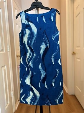Ann Taylor Navy Blue & White Sleeveless Midi Dress